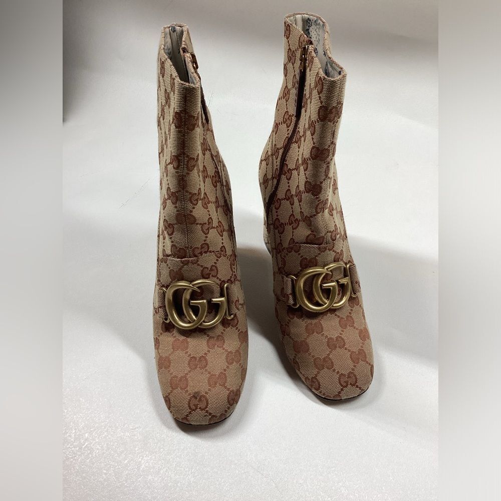 Gucci GG Monogram Victoire 95mm Ankle Boots Beige Ruggine Rust Size EU 39 - Picture 3 of 17